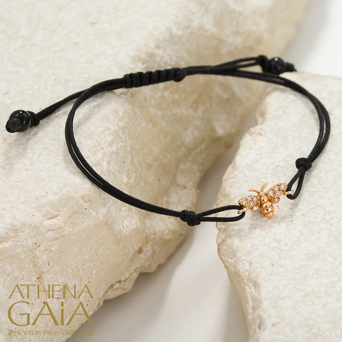 Golden Bee With Diamonds Adjustable Cord Bracelet