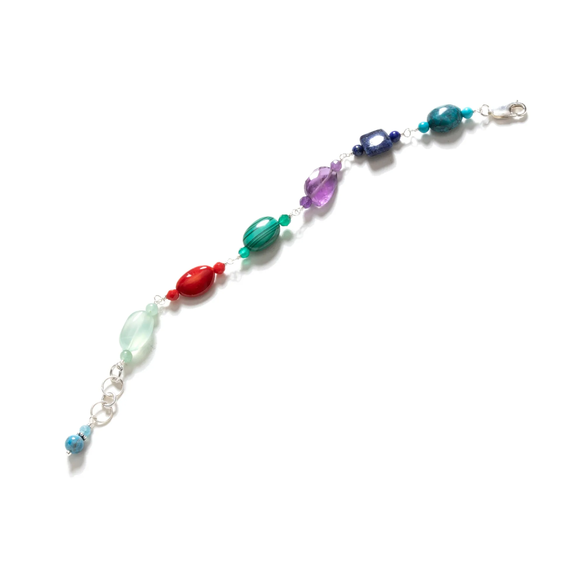 Gorgeous Mixed Unique Colorful Stones Sterling Silver Statement Bracelet