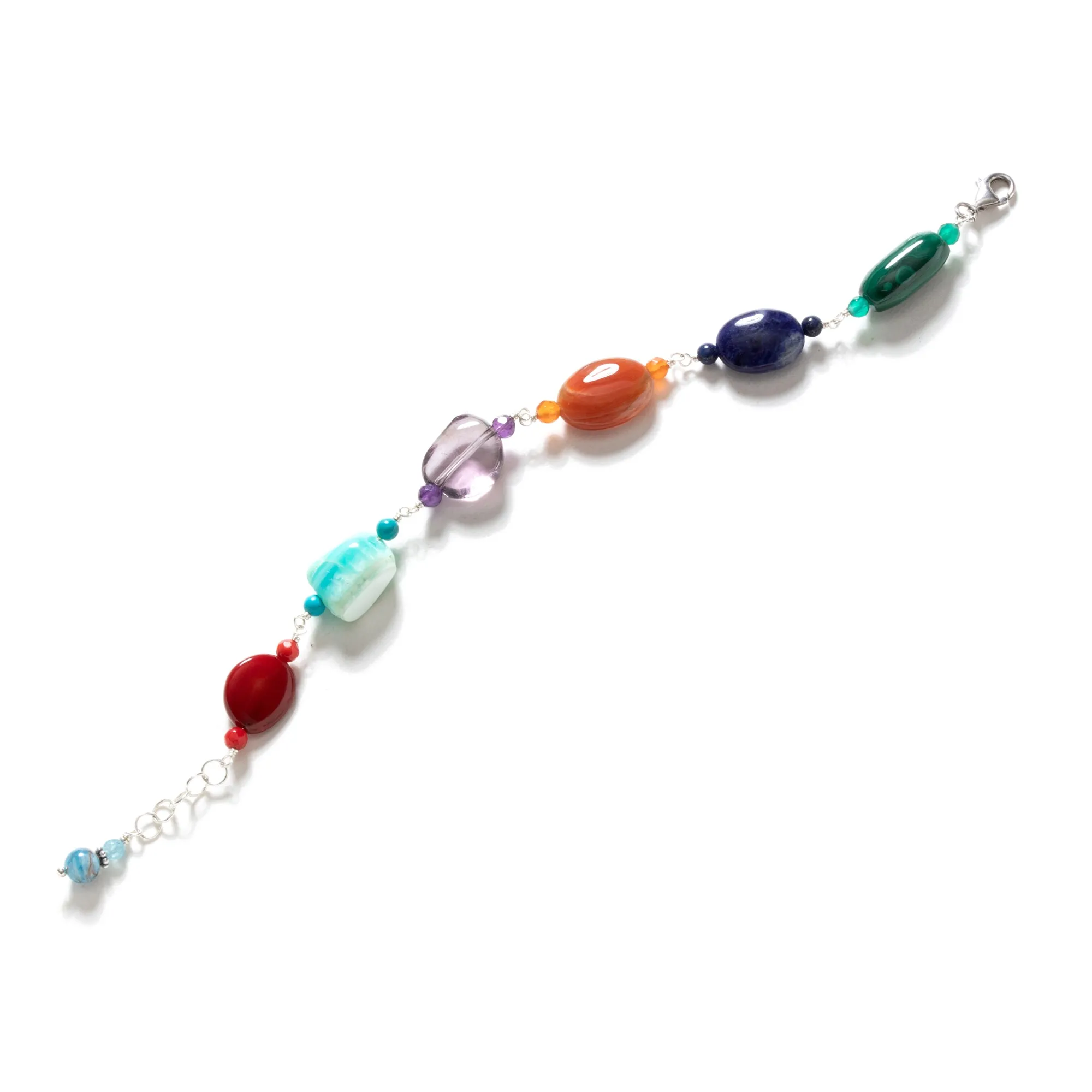 Gorgeous Mixed Unique Colorful Stones Sterling Silver Statement Bracelet