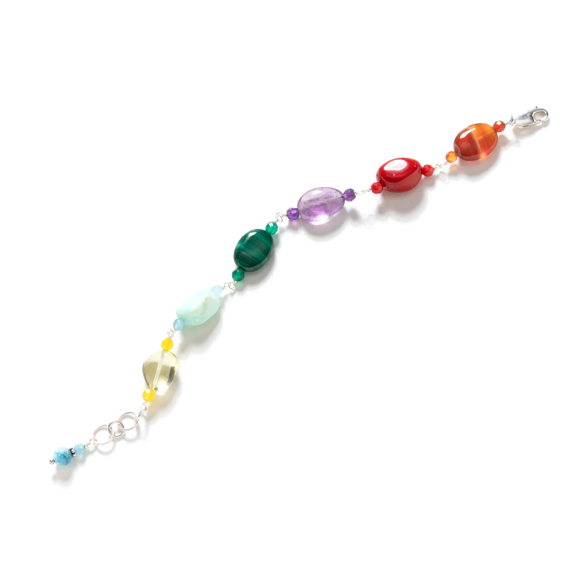 Gorgeous Mixed Unique Colorful Stones Sterling Silver Statement Bracelet