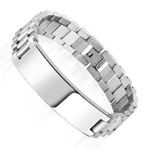 Graceful 8.25" Rounded "President" Style Link Stainless Steel Bracelet with Engravable Plate.