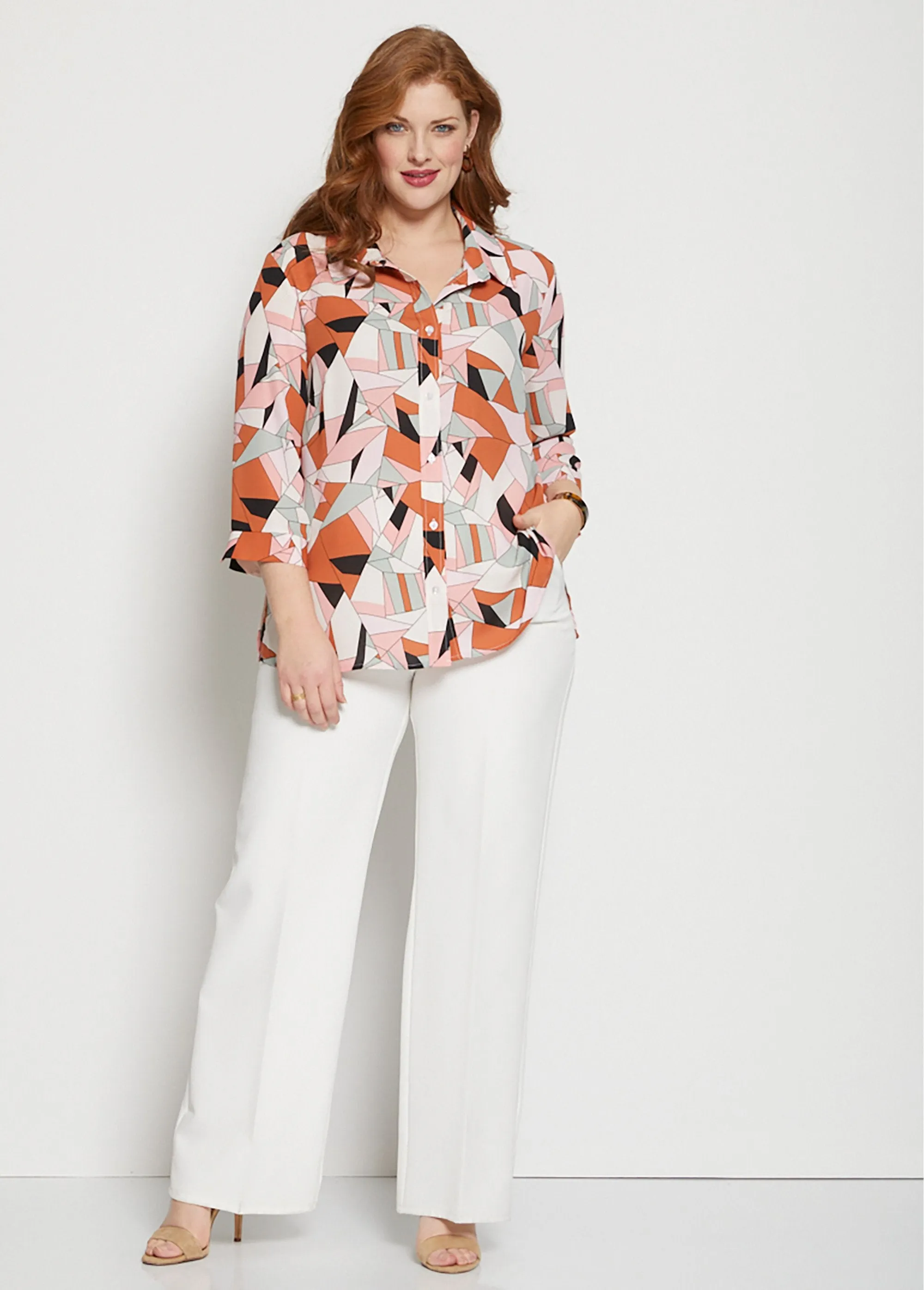 Graphic Print Button Down Blouse