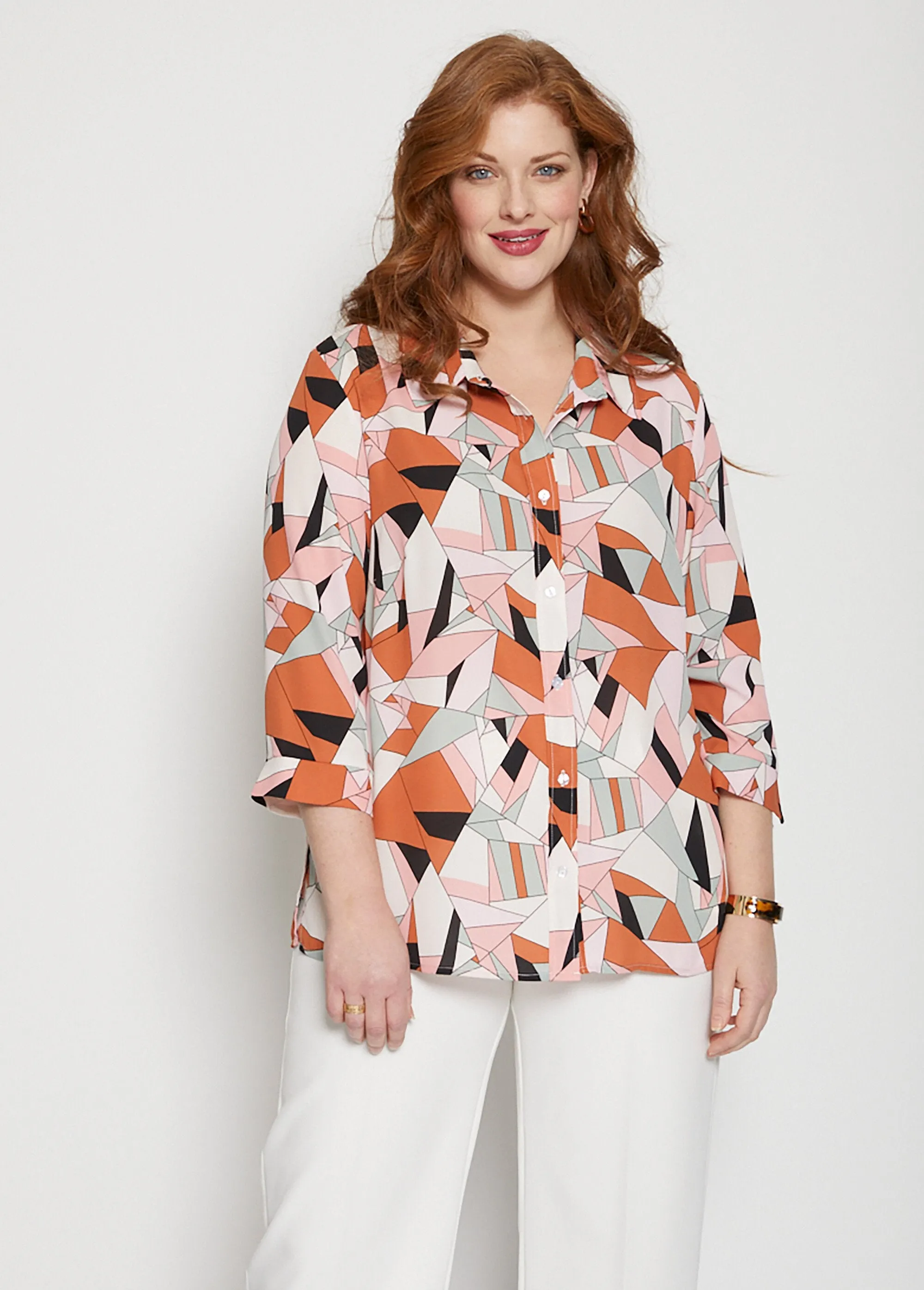 Graphic Print Button Down Blouse