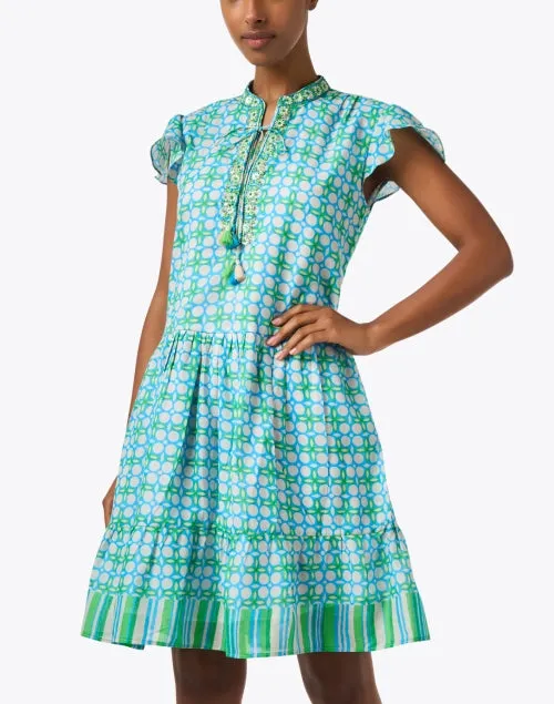 Green and Blue Multi Print Dress