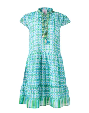 Green and Blue Multi Print Dress