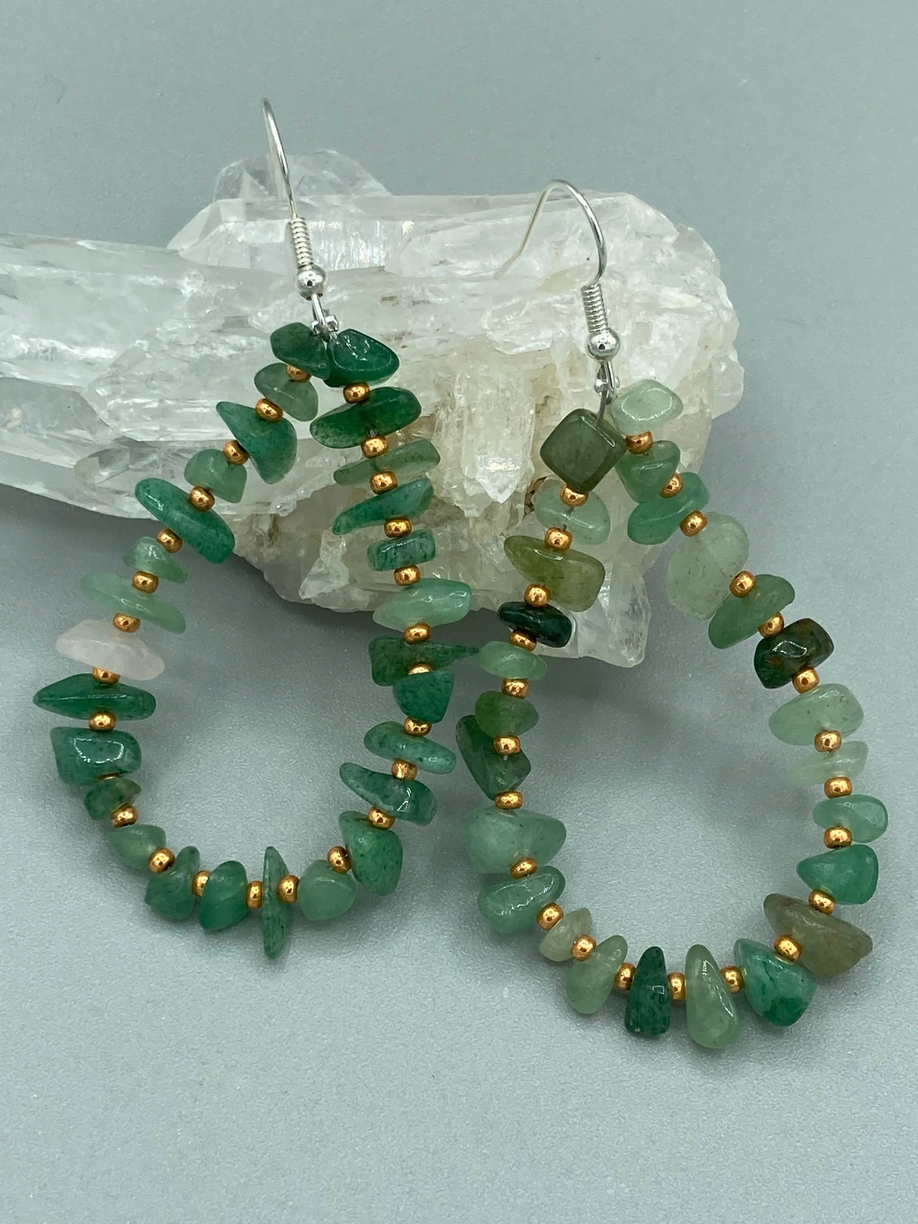 Green Aventurine Chip Beaded Bracelet, Bohemian, Hippie Natural Genuine Stone, Boho Chic, Shabby Chic, Gold And Green Beaded Strand Bracelet