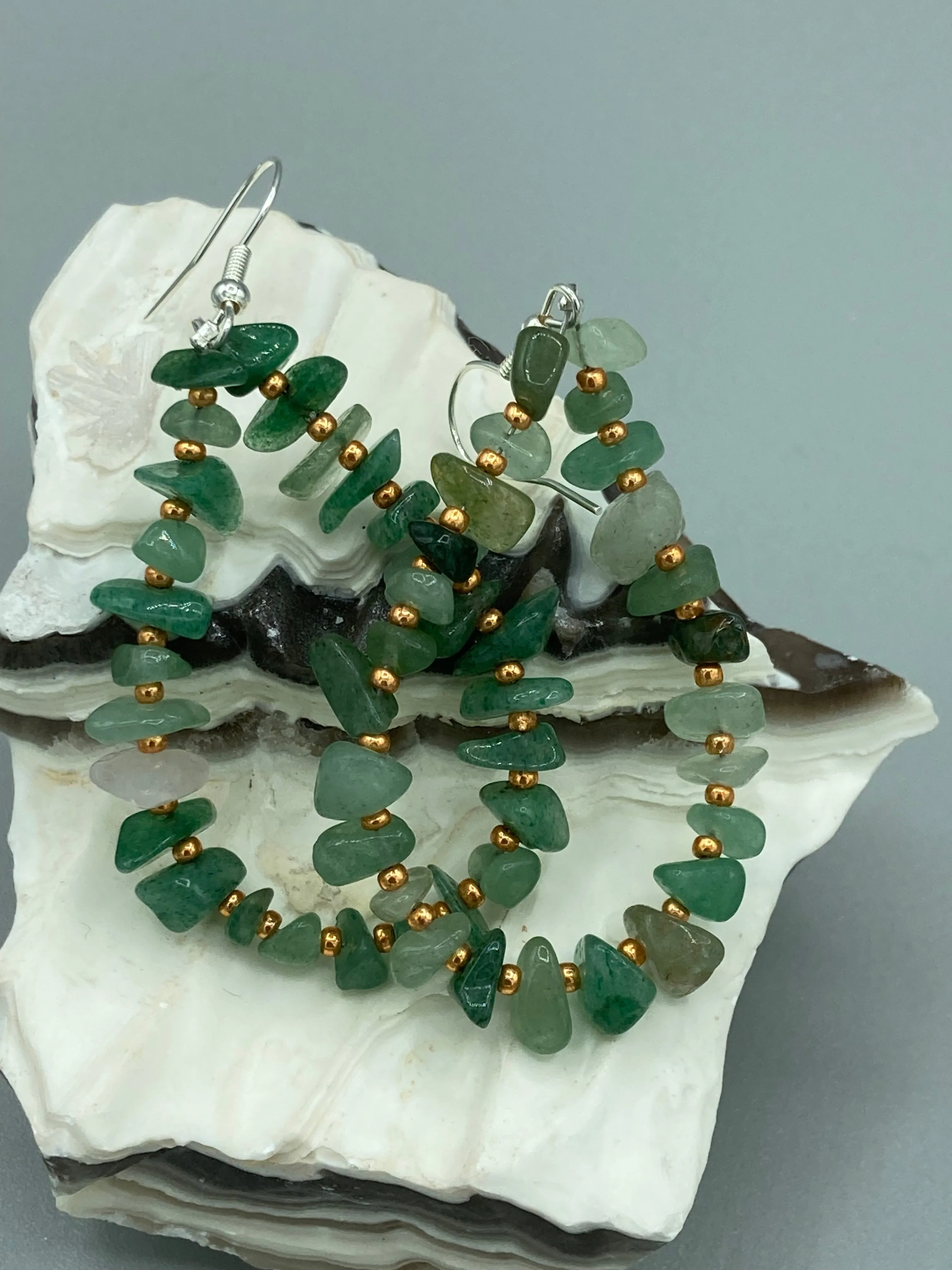 Green Aventurine Chip Beaded Bracelet, Bohemian, Hippie Natural Genuine Stone, Boho Chic, Shabby Chic, Gold And Green Beaded Strand Bracelet