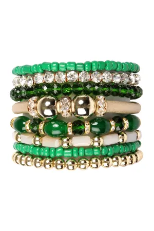 Green Classic Multibeaded Bracelet Set  - Pack of 6