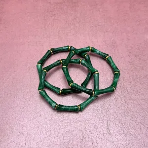 Green Marble Bamboo Stretch Bracelet Stack