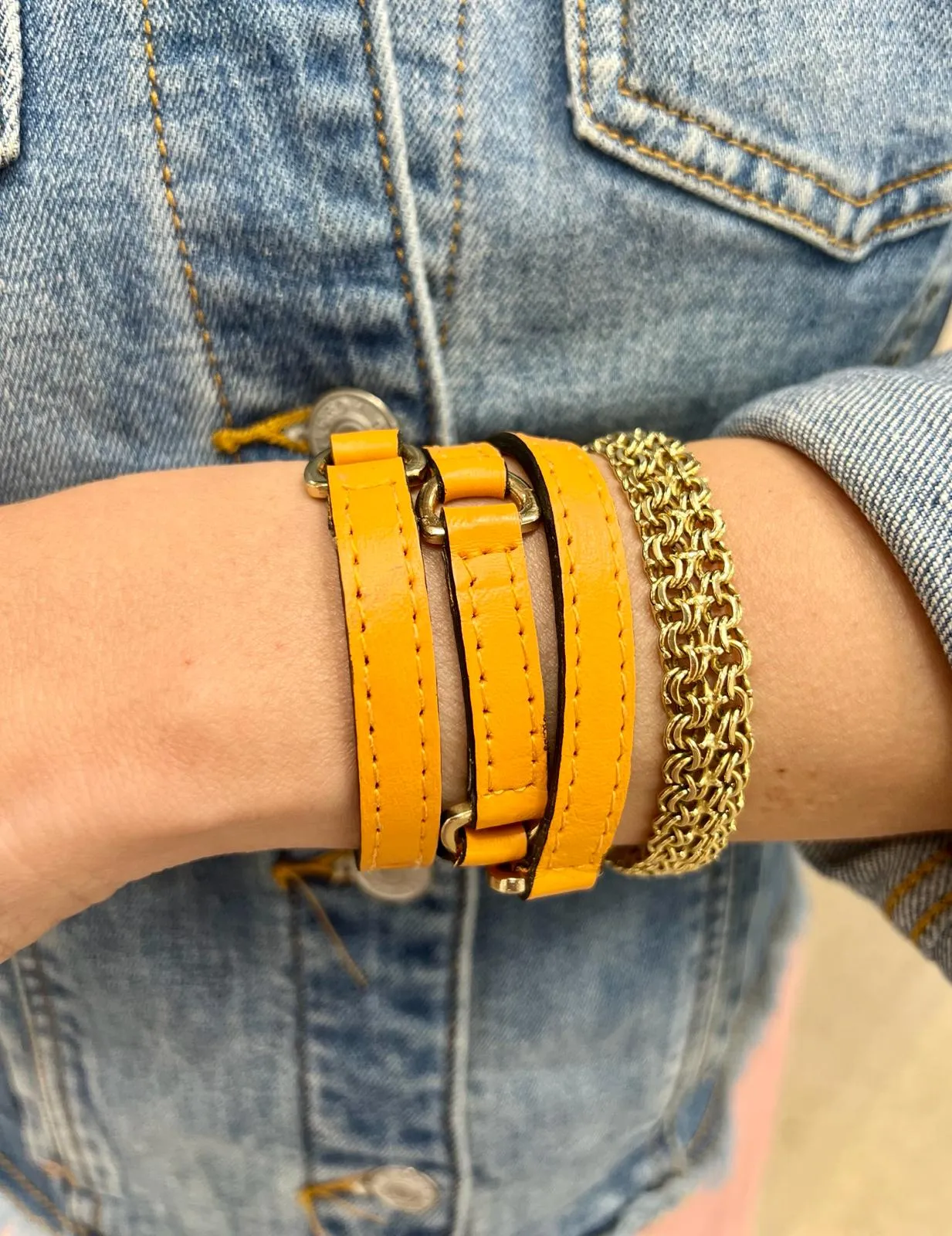 Halfmoon Orange Leather Bracelet
