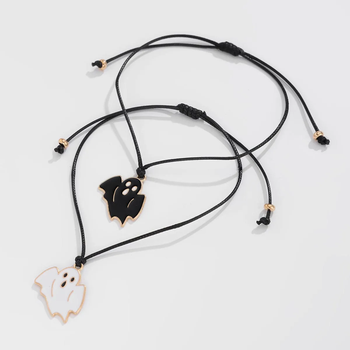 Halloween Cute Ghost Pendant Wax Cord Bracelet Set