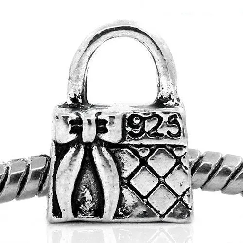 Handbag with Bow Spacer European Bead Compatible for Most European Snake Chain Bracelet