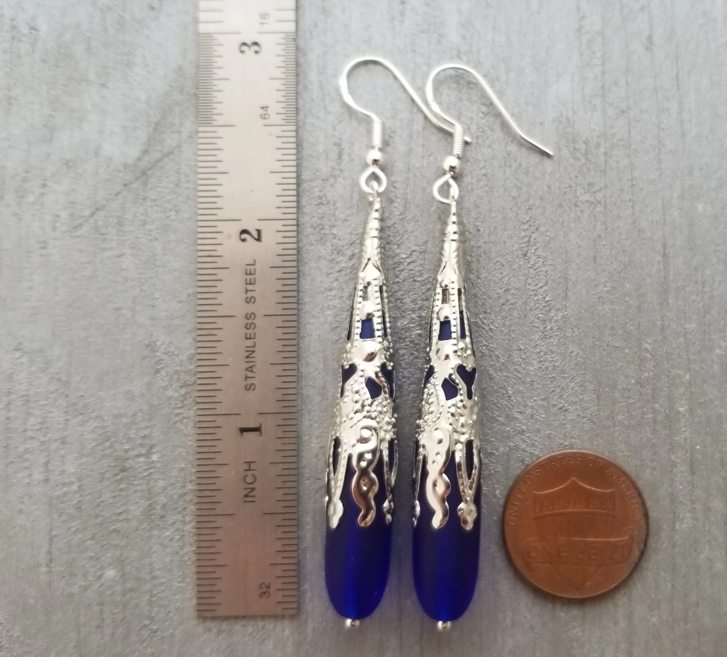 Hawaiian Jewelry Sea Glass Earrings, Cobalt Blue Earrings Long Teardrop Earrings, Sea Glass Jewelry Beach Jewelry(September Birthstone Gift)