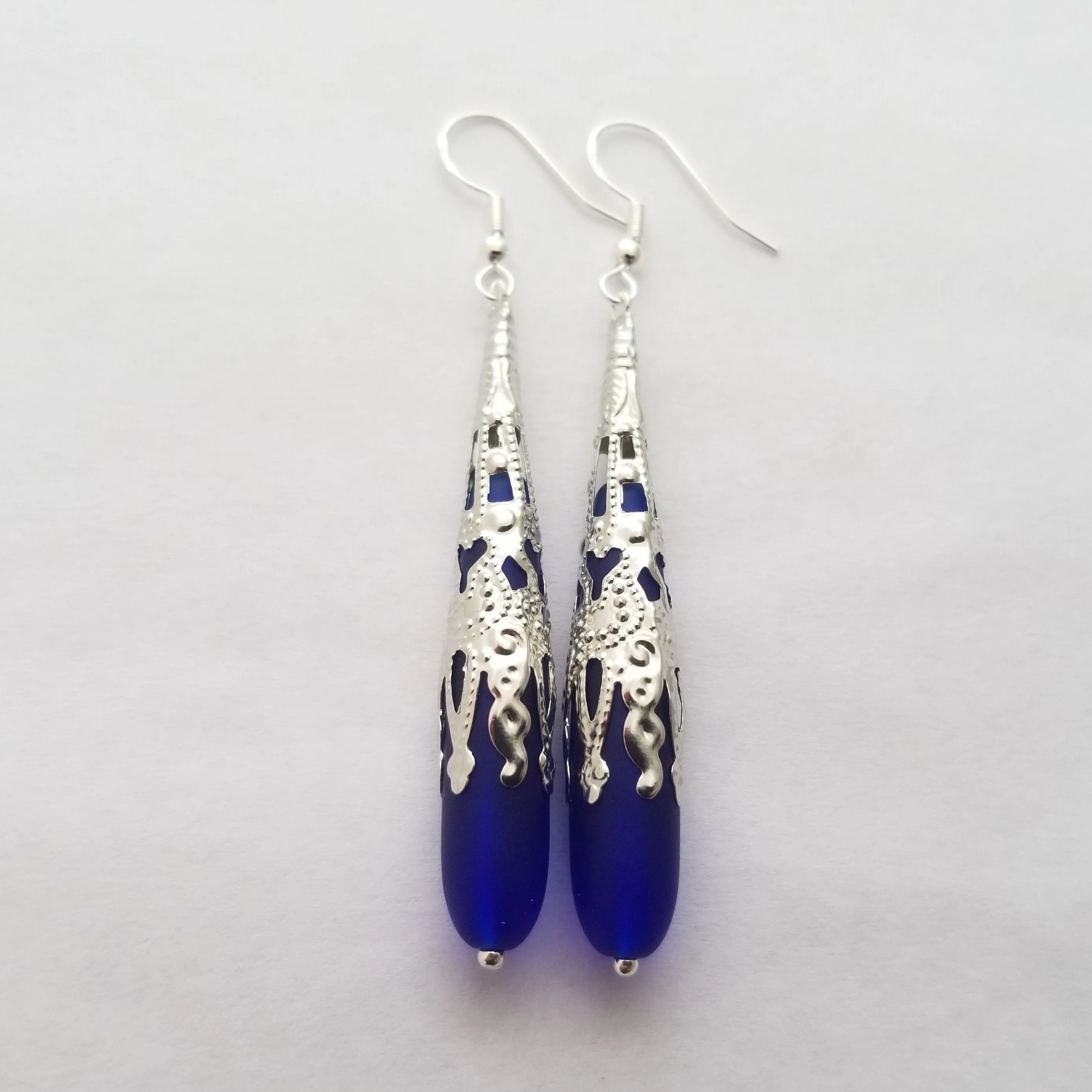 Hawaiian Jewelry Sea Glass Earrings, Cobalt Blue Earrings Long Teardrop Earrings, Sea Glass Jewelry Beach Jewelry(September Birthstone Gift)
