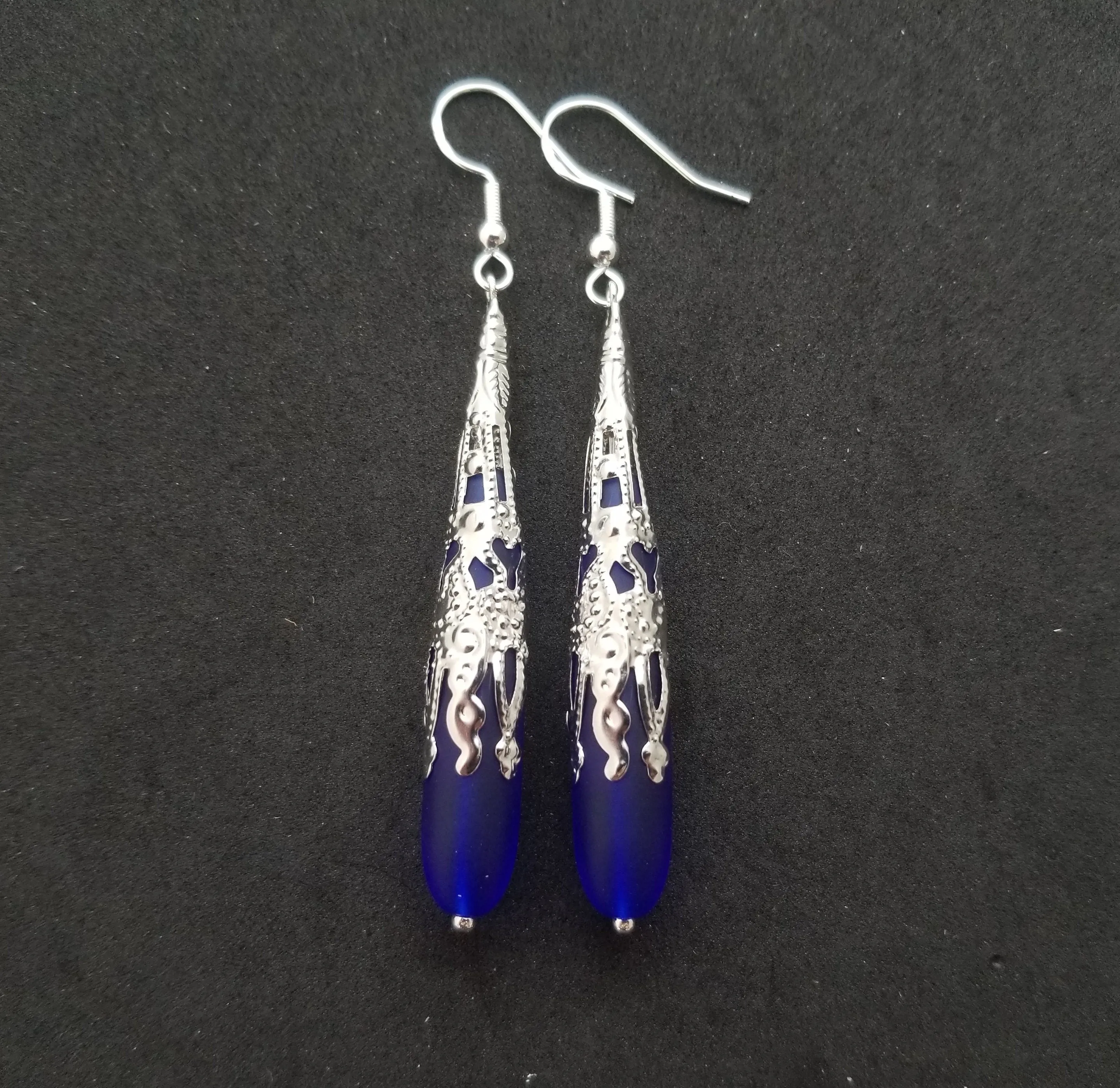 Hawaiian Jewelry Sea Glass Earrings, Cobalt Blue Earrings Long Teardrop Earrings, Sea Glass Jewelry Beach Jewelry(September Birthstone Gift)
