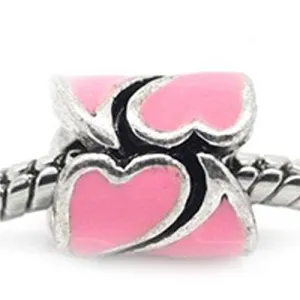 Heart Pattern Bead European Bead Compatible for Most European Snake Chain Braceletss (Pink)