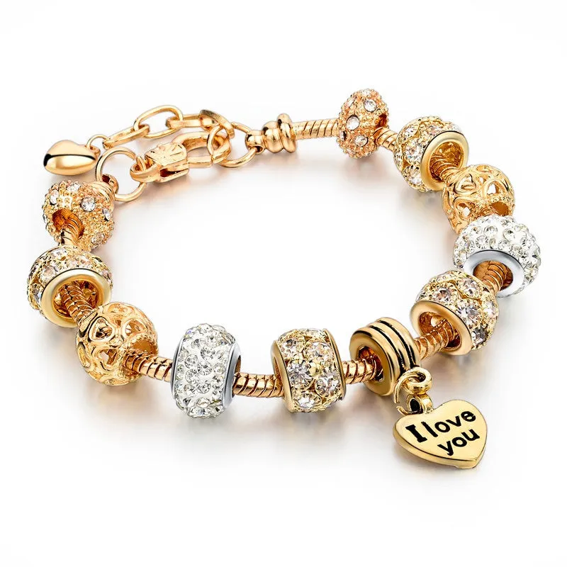 High Quality Heart Charm Bracelets For Women Snake Chain Gold Plated Bracelets & Bangles Fashion Jewelry SBR150074