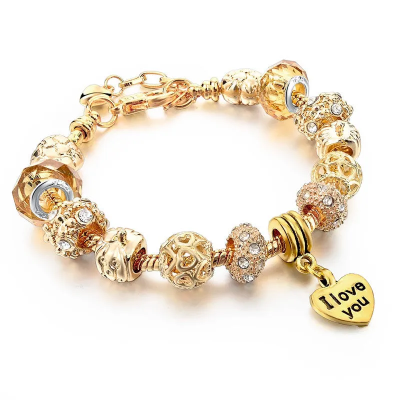 High Quality Heart Charm Bracelets For Women Snake Chain Gold Plated Bracelets & Bangles Fashion Jewelry SBR150074