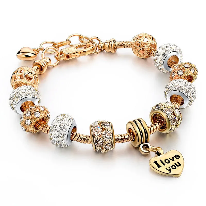High Quality Heart Charm Bracelets For Women Snake Chain Gold Plated Bracelets & Bangles Fashion Jewelry SBR150074