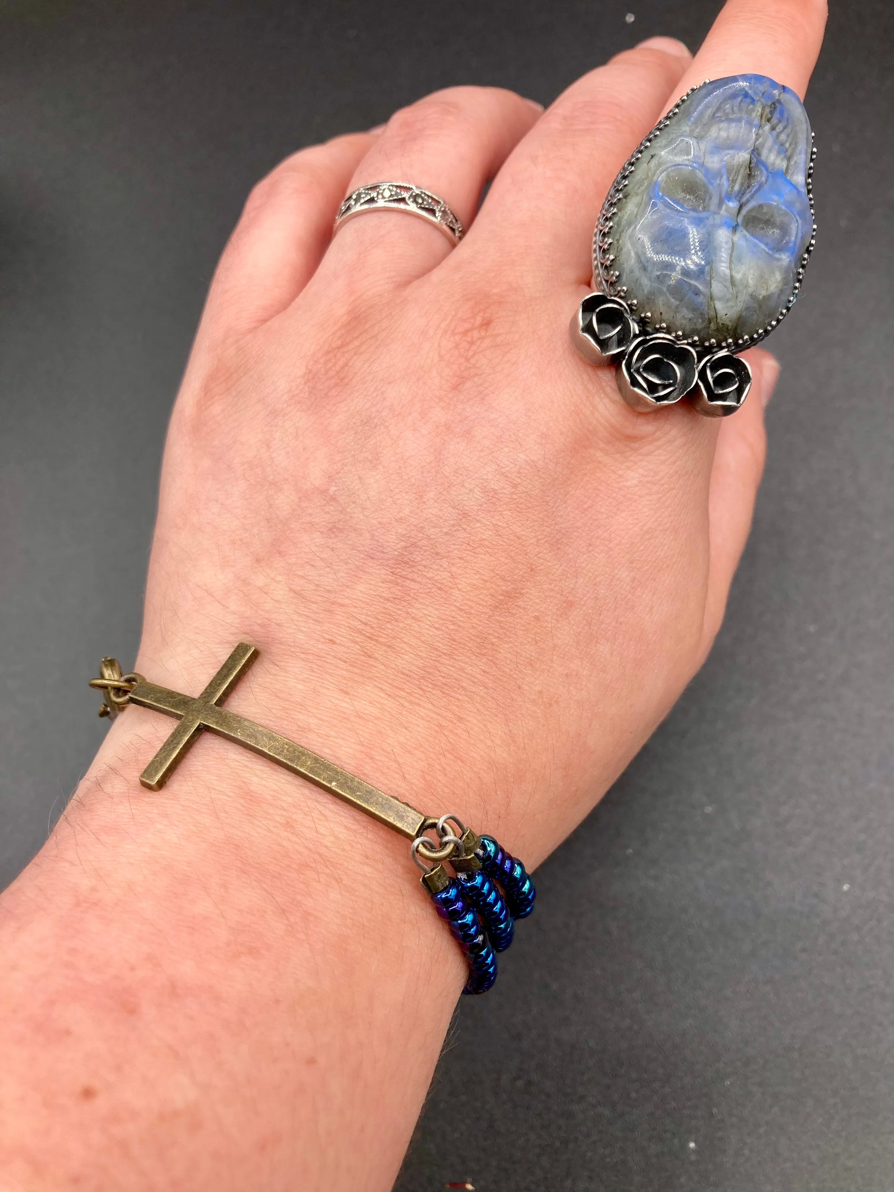 Horizontal Brass Cross Glass Beaded Bracelet, Crucifix Confirmation Communion Gift, Positivity Jewelry, Self Love Faith Jewelry, Christmas