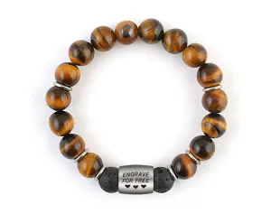 ID engravable bracelets for men with brown tiger eye and lava beads