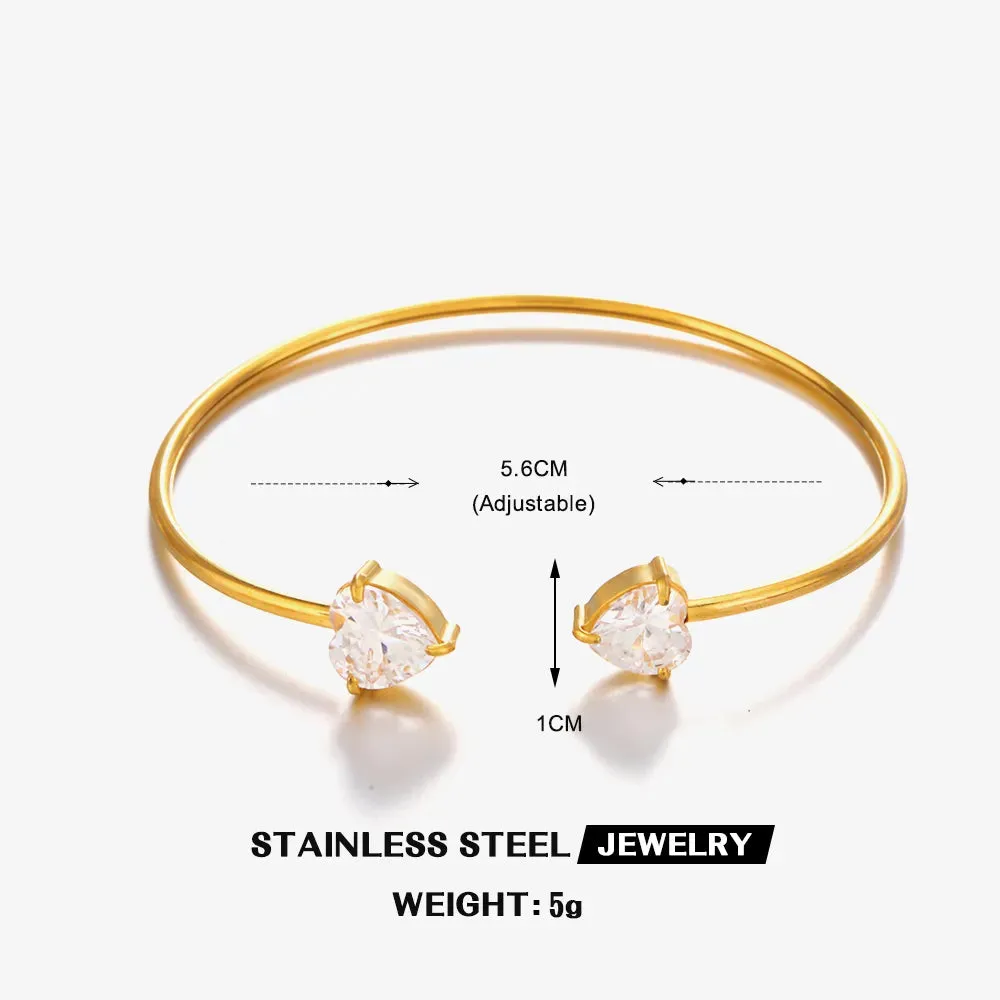 IG Style Square Heart Shape 304 Stainless Steel 18K Gold Plated Zircon Bangle