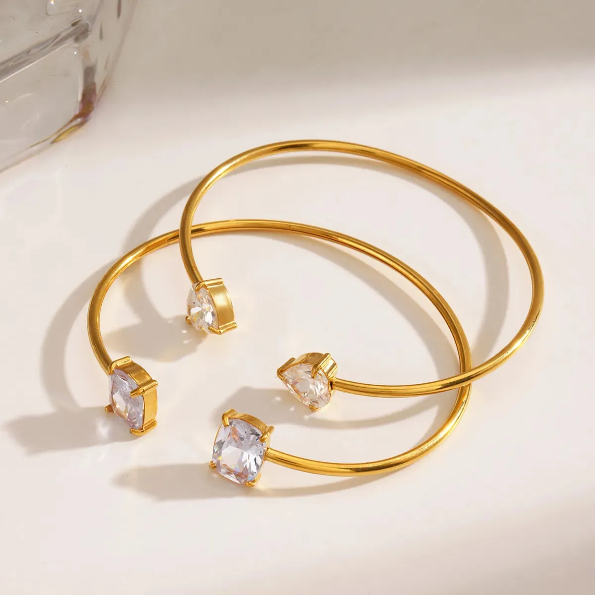 IG Style Square Heart Shape 304 Stainless Steel 18K Gold Plated Zircon Bangle