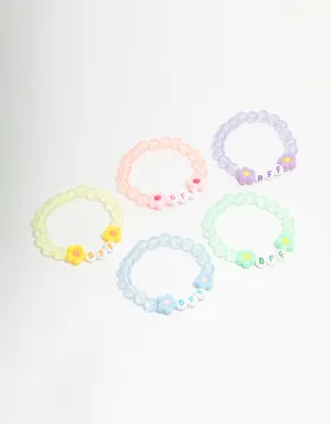 Kids Pastel Beaded  Best Friends Flower Bracelets 5-Pack