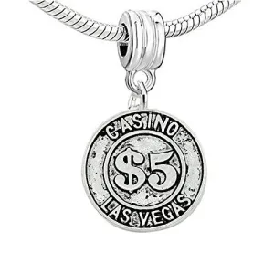 Las Vegas $5 Casino Token Bead Compatible for Most European Snake Chain Bracelet