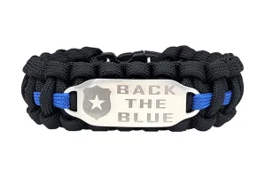 Law Enforcement Back the Blue 550 Paracord Bracelet with Engraved Stainless Steel ID Tag