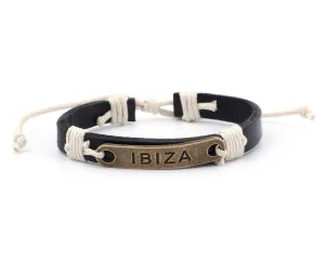 Leather Bracelet Brass Ibiza black