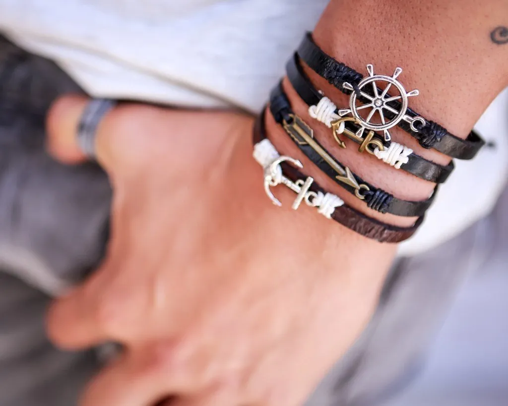 Leather Bracelet metal arrow brown