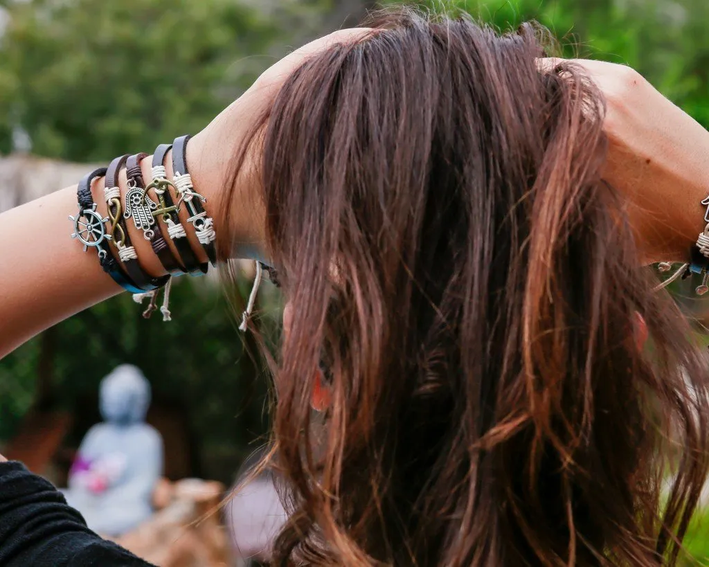 Leather Bracelet metal arrow brown