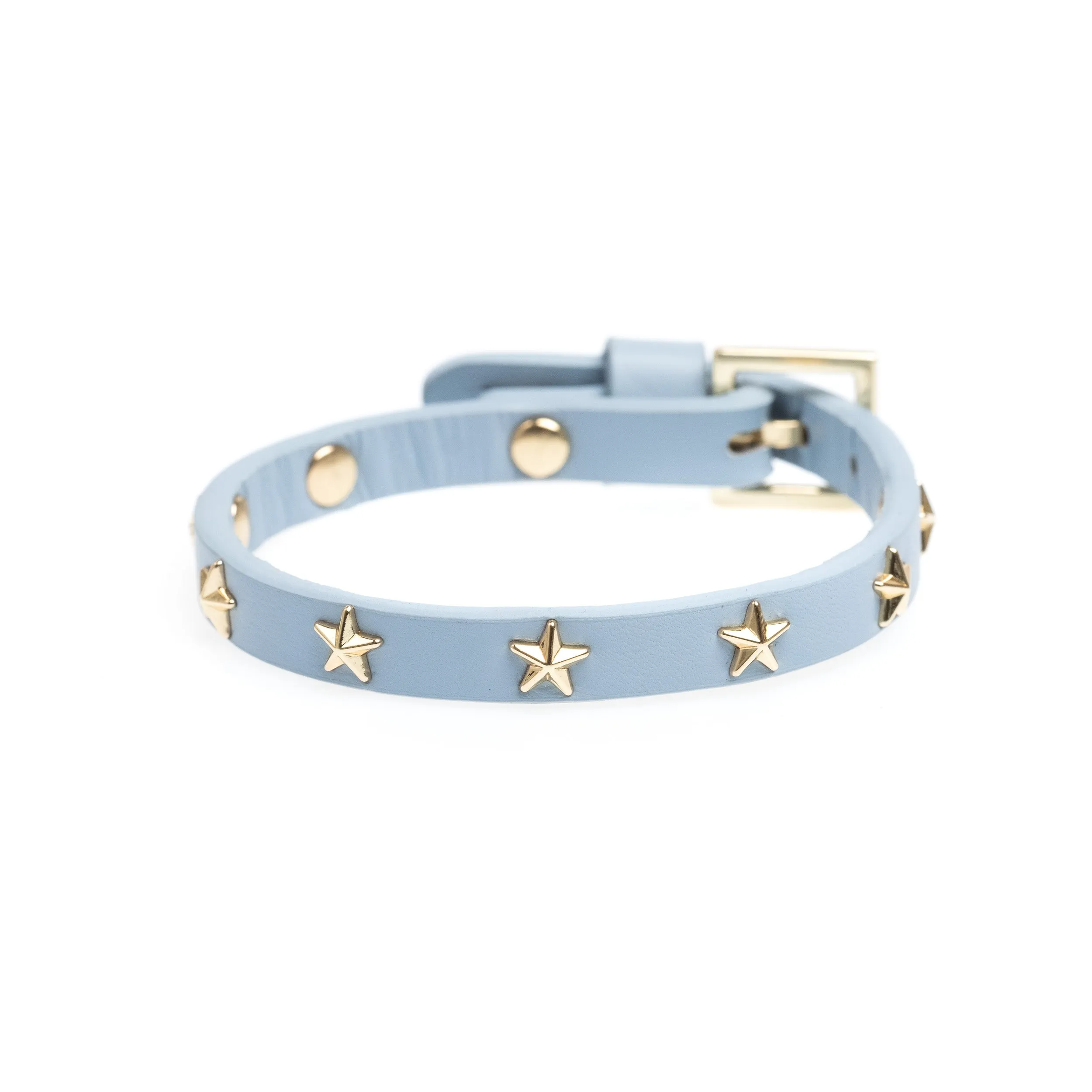 LEATHER STAR STUD BRACELET MINI LIGHT BLUE