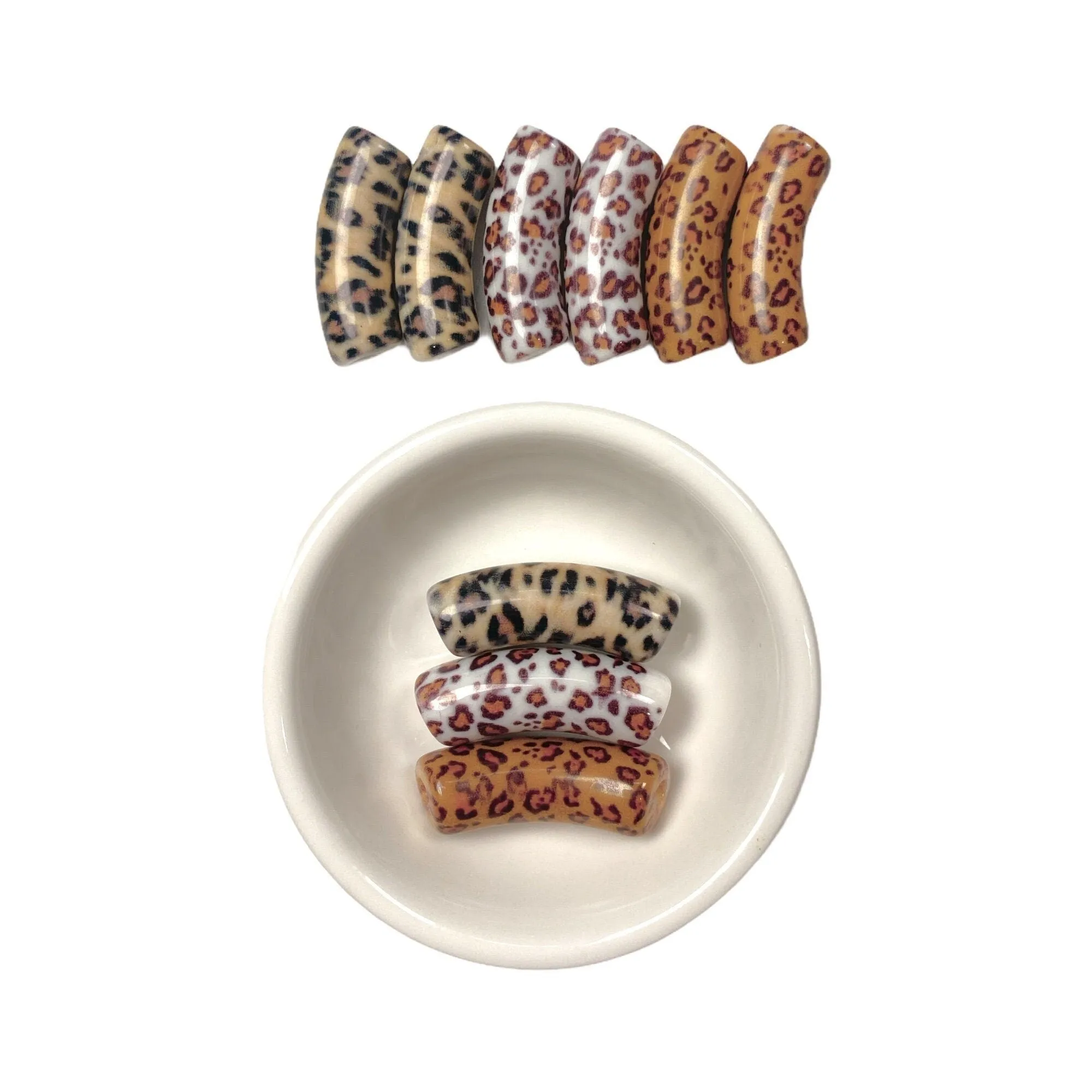 Leopard Tube beads- 10mm (12mm) Fall Animal print Acrylic Beads, Curved Tube Beads, Resin , Bracelet Bangle Tube Bead Waterproof Bangle