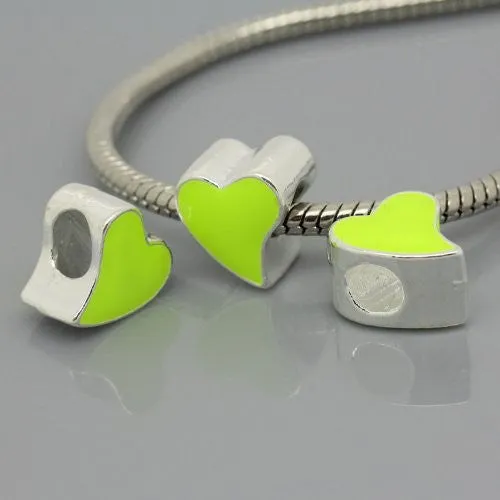 Love Heart Charm yellow Bead for European Snake Chain charm bracelet
