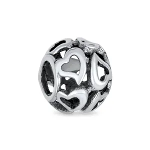 Love Valentine Filigree Heart Charm Bead in Oxidized Sterling Silver for Bracelets