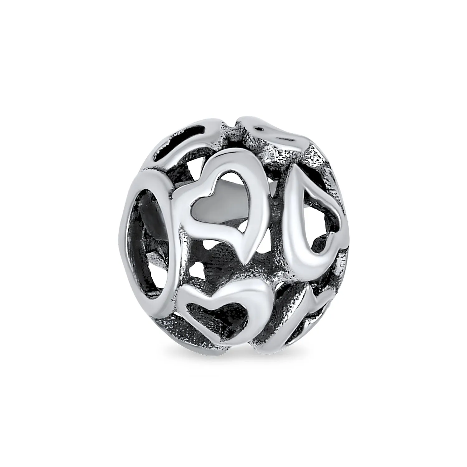 Love Valentine Filigree Heart Charm Bead in Oxidized Sterling Silver for Bracelets