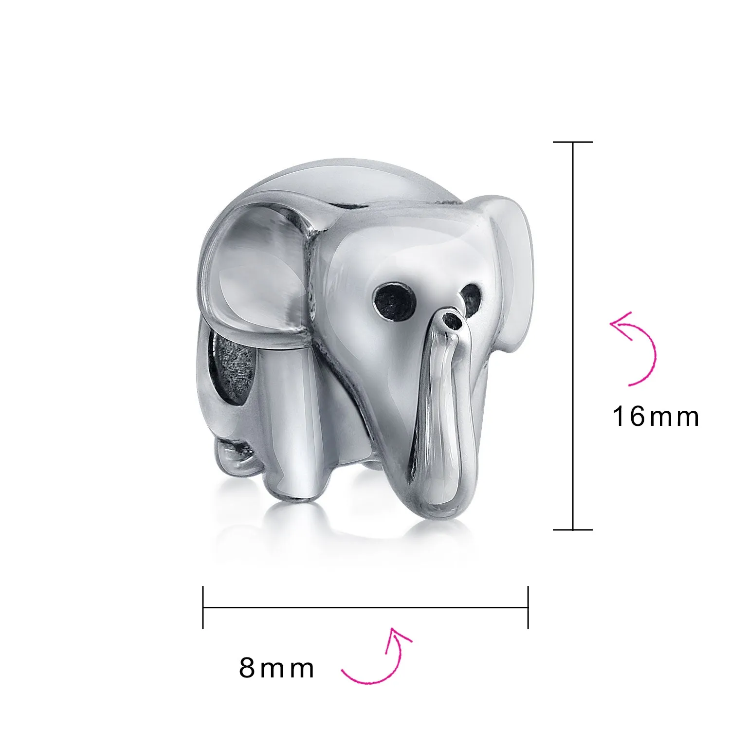 Lucky Elephant Charm Bead in Oxidized Sterling Silver for European Bracelets