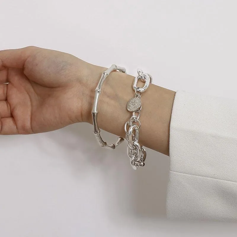 Luxury Modern New Gold Color Metal Chain Link Creative Bamboo Bracelet Bangle 2020 New Fashion Punk Bangle Bracelet Women Set