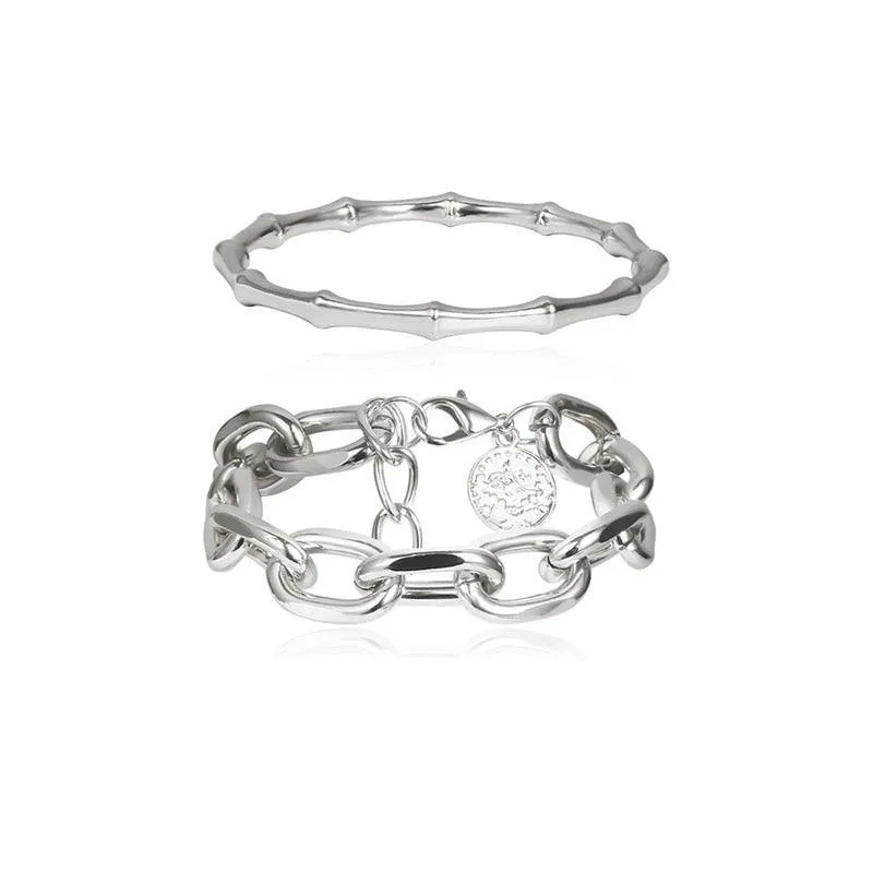 Luxury Modern New Gold Color Metal Chain Link Creative Bamboo Bracelet Bangle 2020 New Fashion Punk Bangle Bracelet Women Set