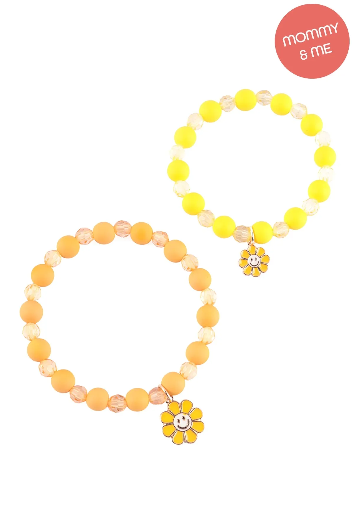 Mama & Mini Smile Flower Enamel Charm Bracelet Set Yellow - Pack of 6