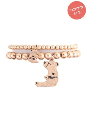 Mama Bear & Baby Bear Charm Stretch CCB Bracelet Gold - Pack of 6