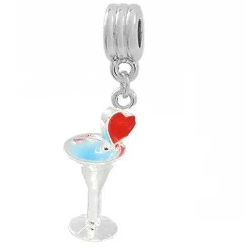Martini Glass with Heart European Bead Compatible for Most European Snake Chain Bracelet