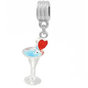 Martini Glass with Heart European Bead Compatible for Most European Snake Chain Bracelet