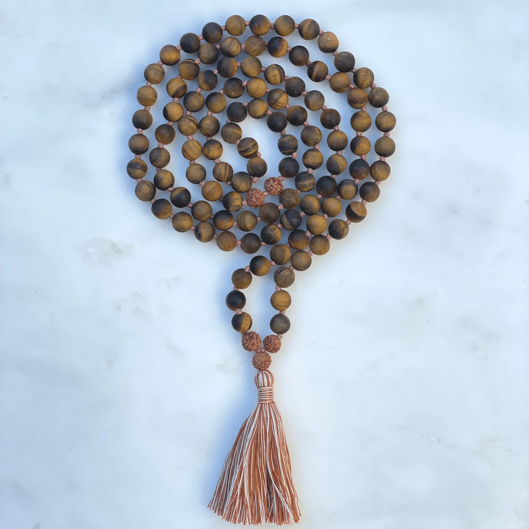 Matte Tiger Eye And Rudraksha Mala