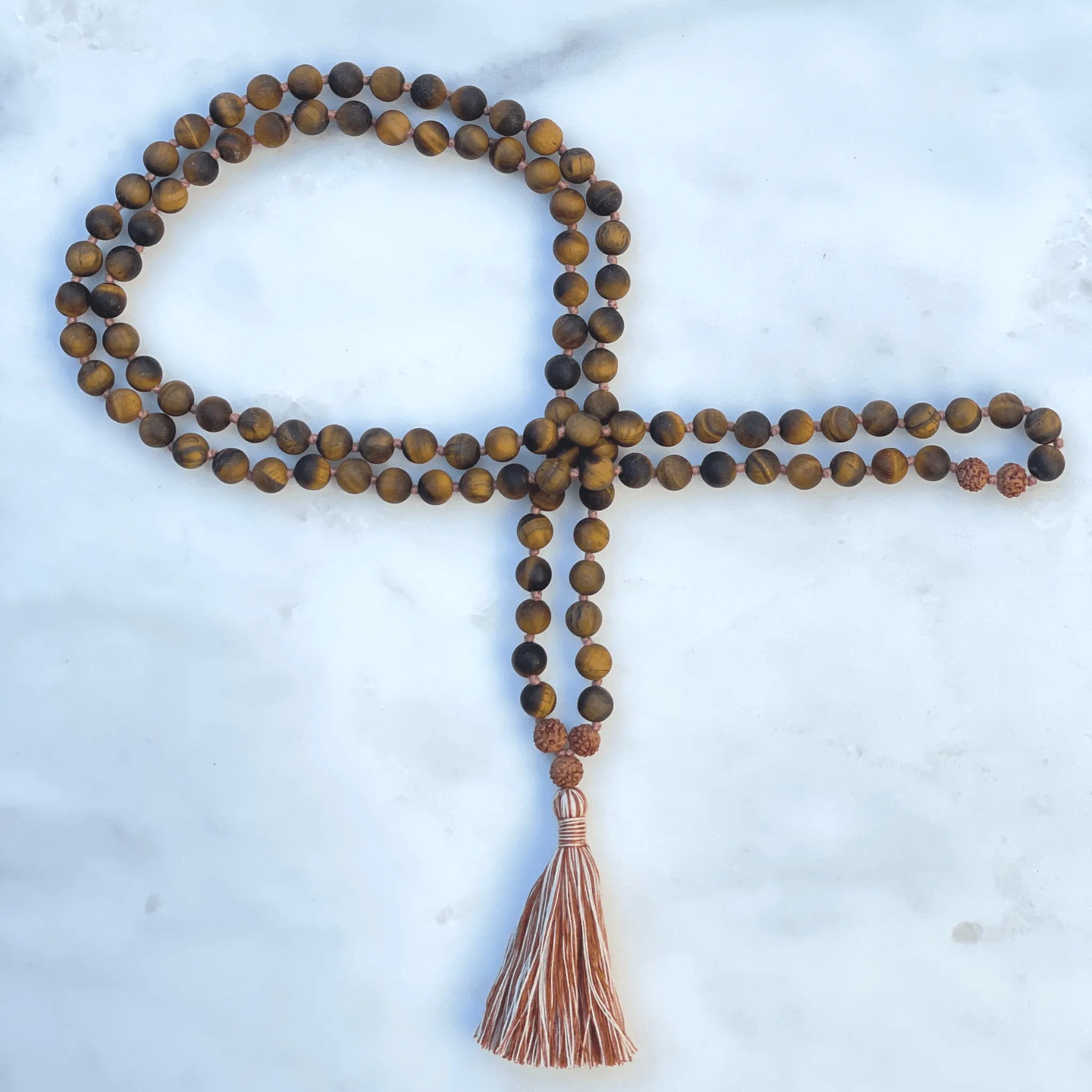Matte Tiger Eye And Rudraksha Mala