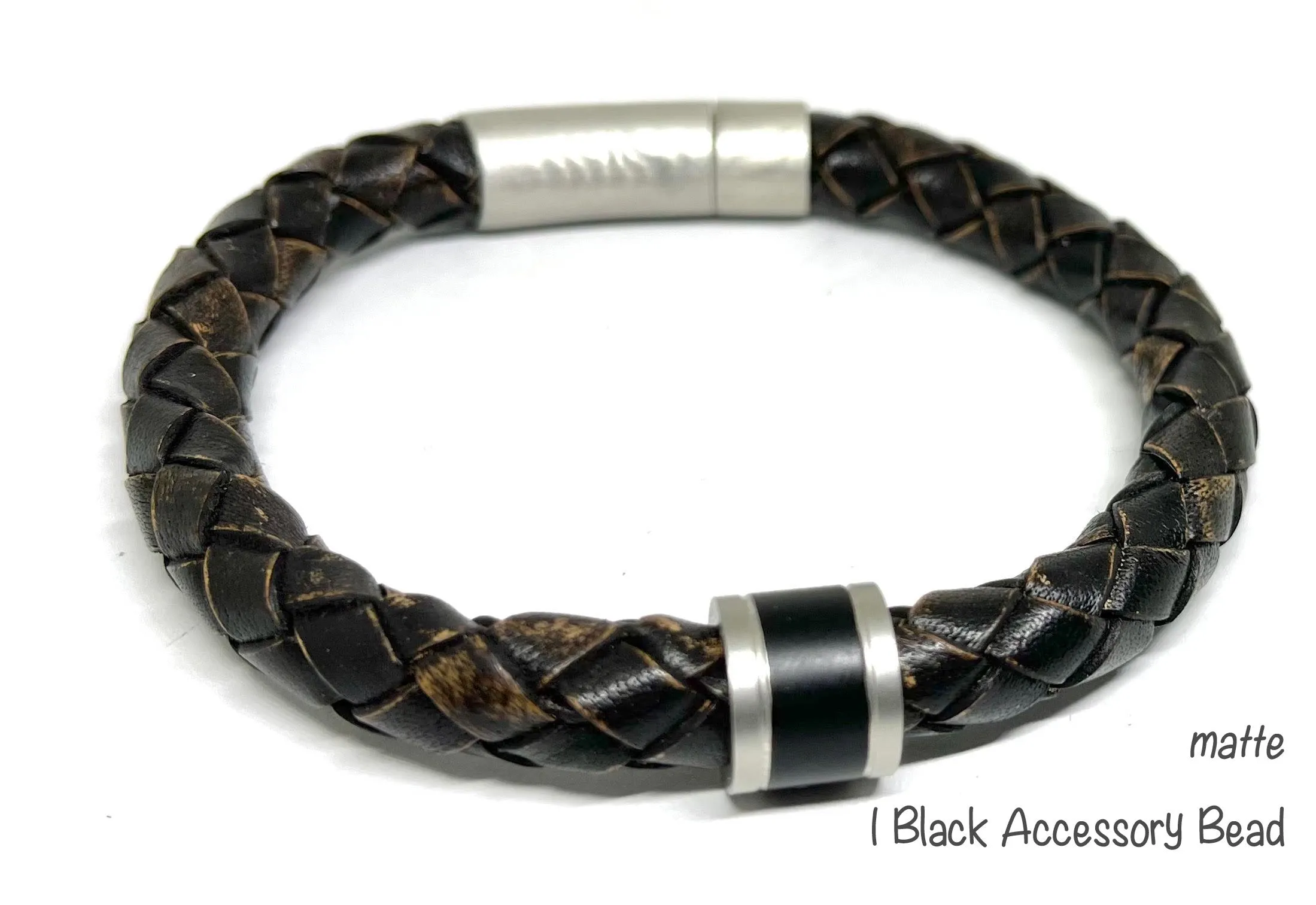 Men's Customisable Leather Bracelet with Beads