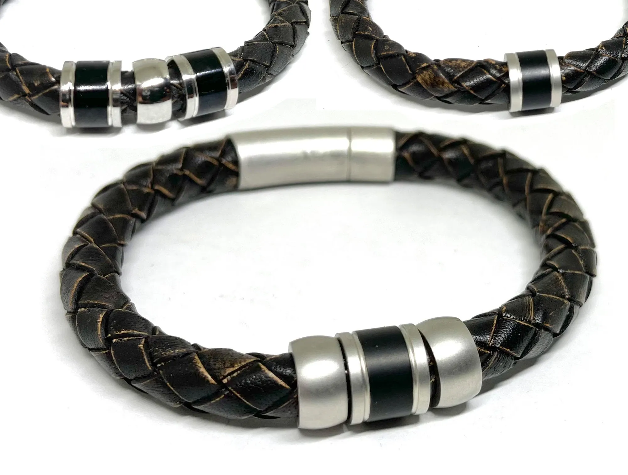 Men's Customisable Leather Bracelet with Beads