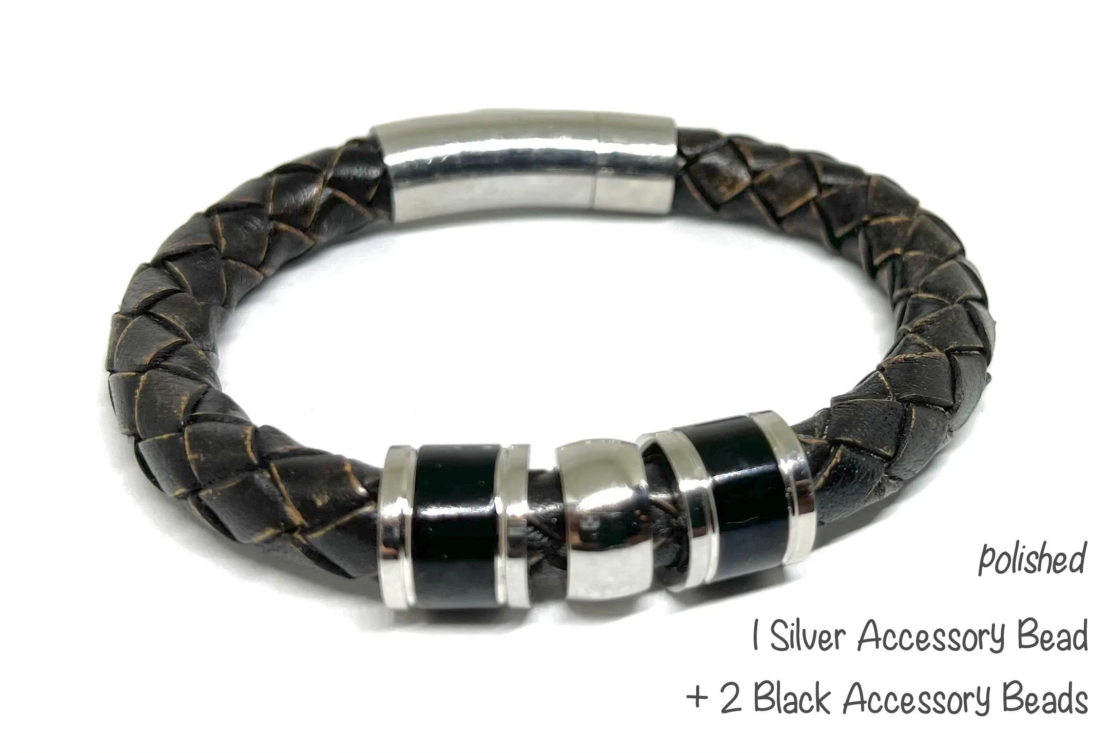Men's Customisable Leather Bracelet with Beads